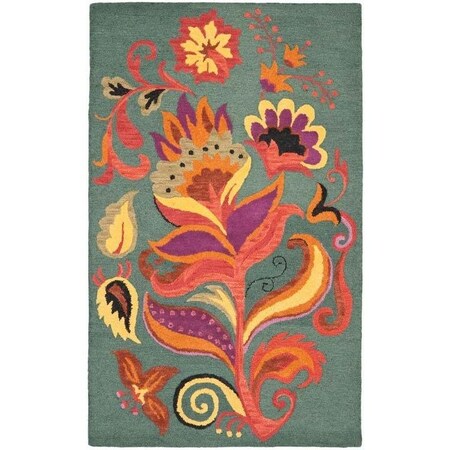 Safavieh 6 x 6 ft. Round Country and Floral Blossom- Blue and Multi Hand Hooked Rug BLM679A-6R